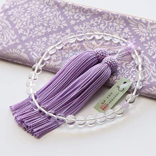 【新着商品】略式数珠 数珠袋付き 京念珠 正絹房 約8ミリ 藤雲石 本水晶 すべての宗派 女性用 数珠 念珠ドットコム