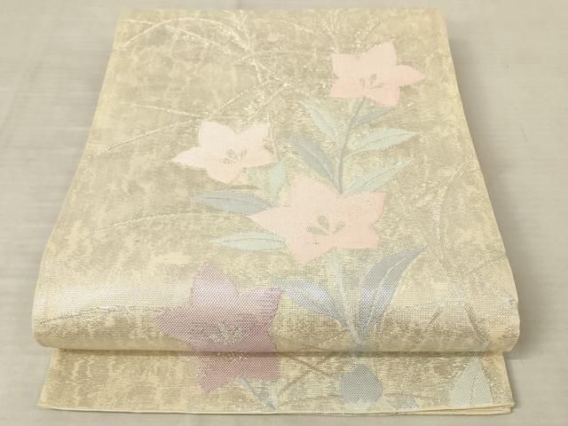 平和屋着物＊夏物 六通柄袋帯 草花文 銀糸 正絹 逸品 AAAU0514pf