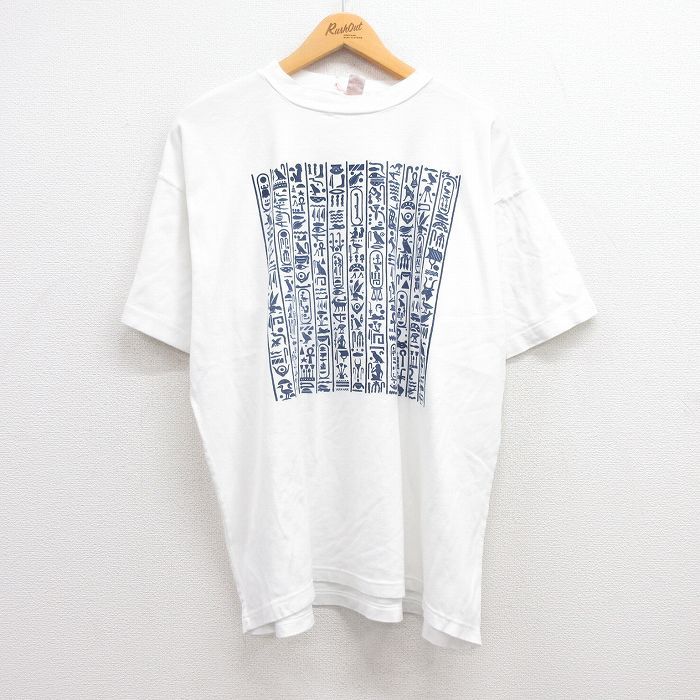 XL/古着 半袖 ビンテージ Tシャツ メンズ 90s 壁画 大きいサイズ コットン クルーネック 白 ホワイト 23jun23 中古