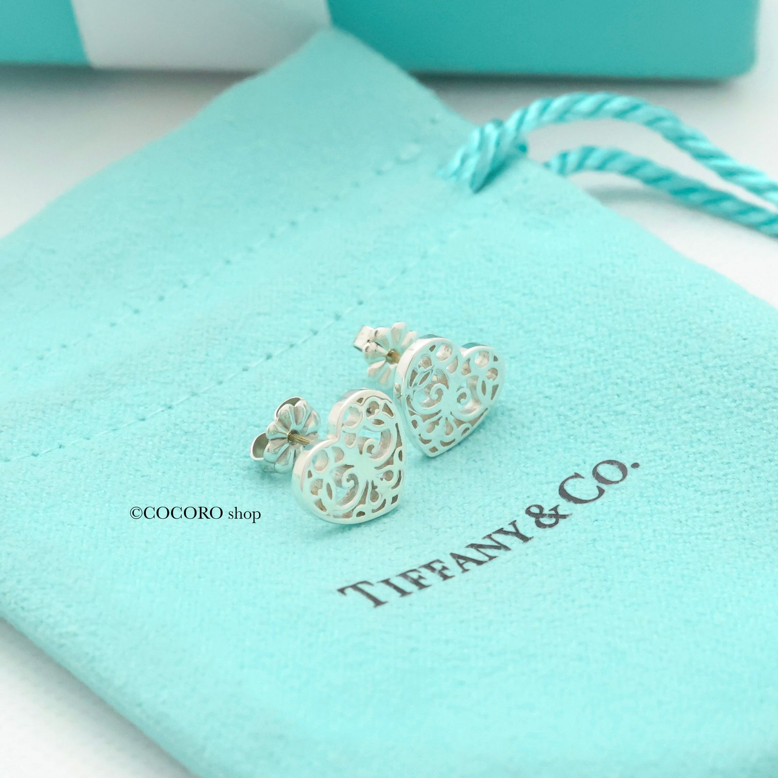 美品】ティファニー TIFFANY&Co. エンチャント ハート スタッド ピアス 