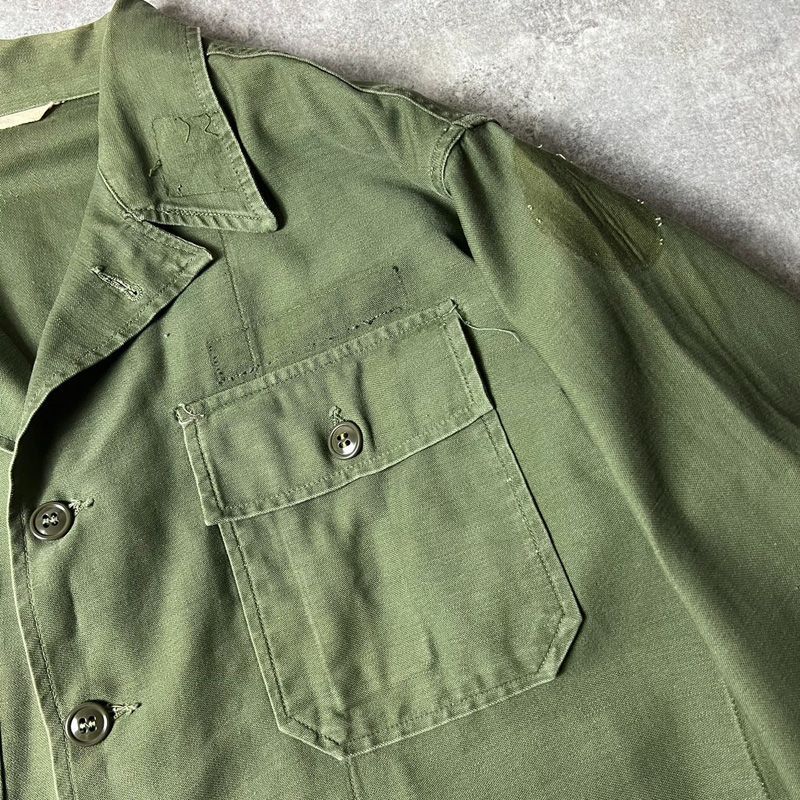 60s US ARMY 米軍実物 OG-107 コットン サテン ユーティリティ シャツ