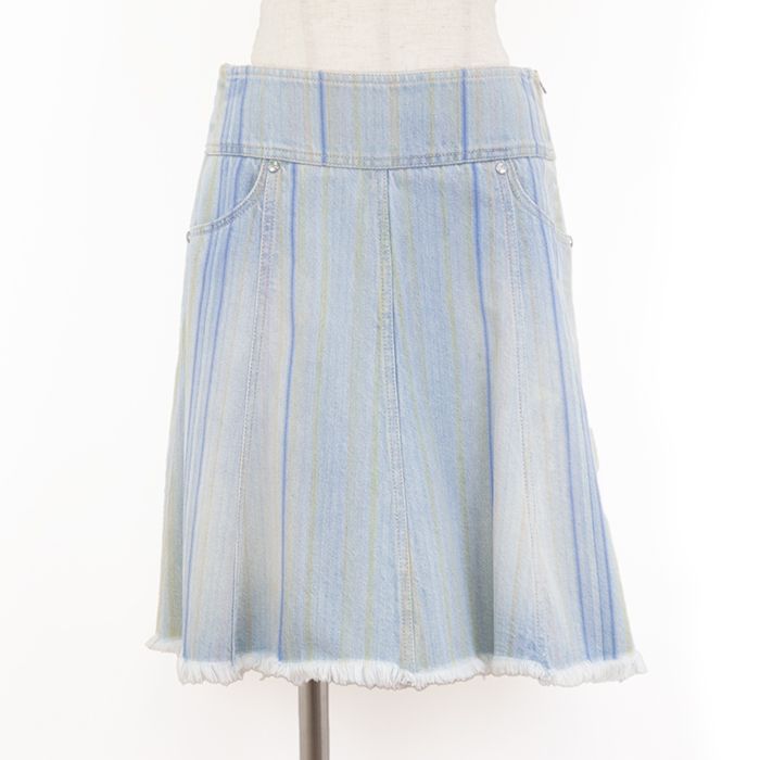 美品】シャネル P58766 カットオフ ストライプ デニム 台形 スカート A  