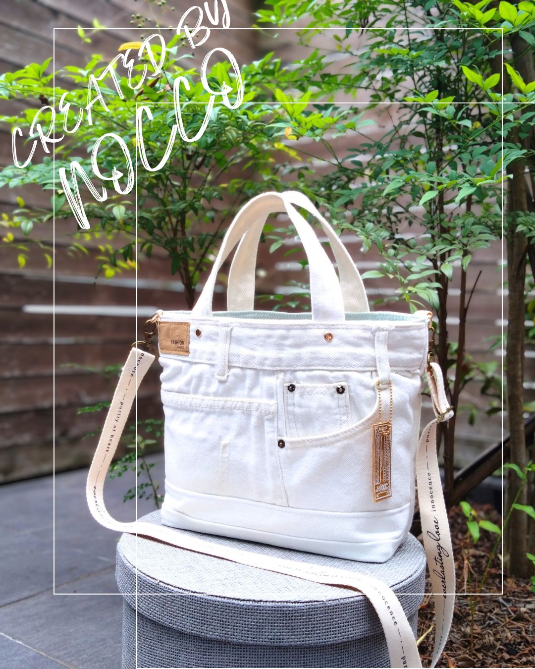 №769【whiteDENIM✖️ミントグリーン✨️ToteBAG⚮̈♥ 】白デニム