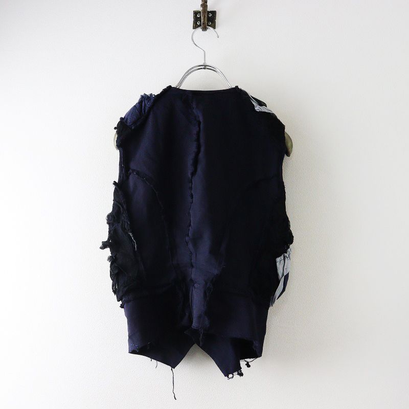 2005SS コムコムコムデギャルソン COMME des GARCONS ポリ縮 フラワーモチーフベスト M｜ネイビー トップス 羽織り 2400014592924