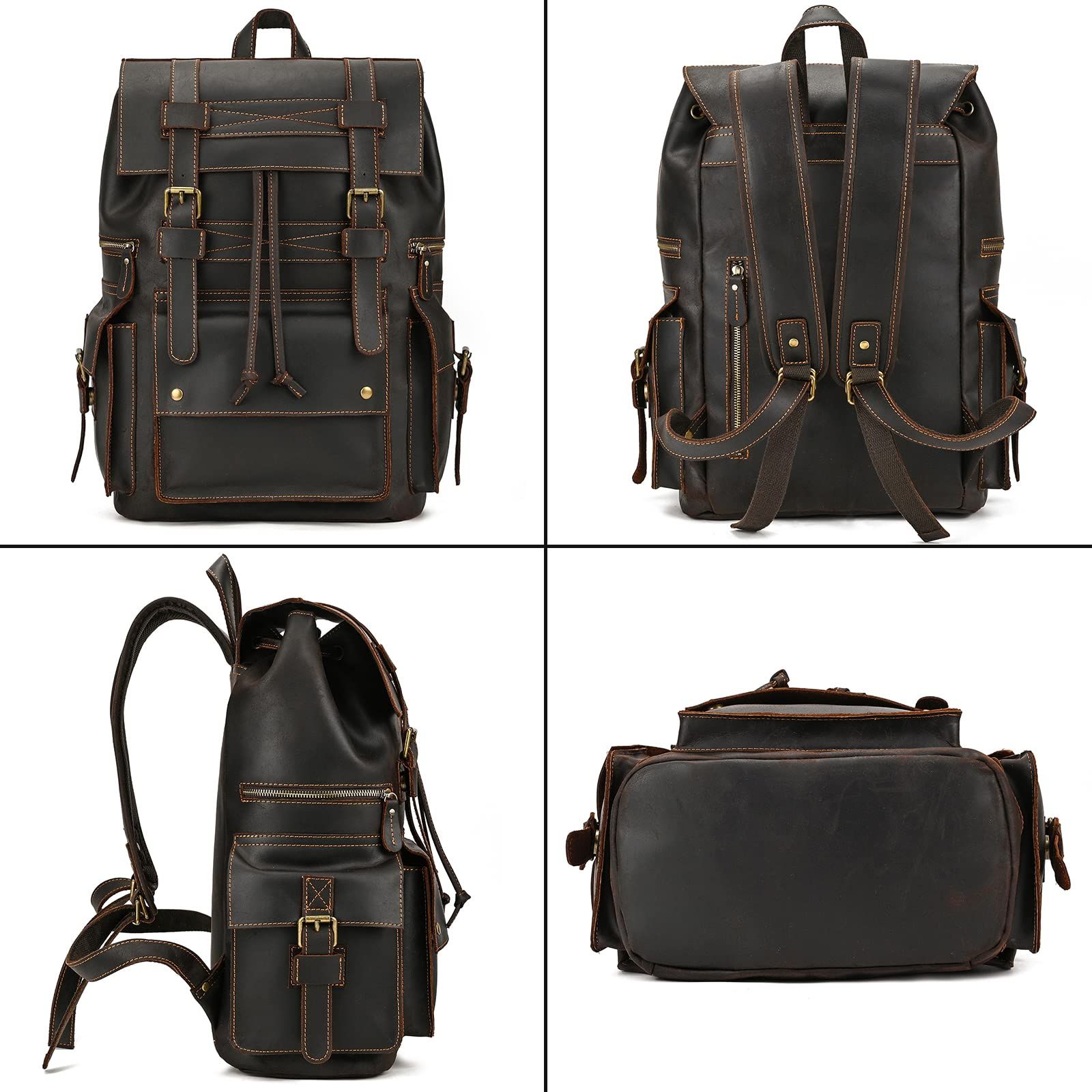 Luufan リュックサック 本革 メンズ レトロ バックパック レザー リュック A4 B4ファイル 17インチPC対応 通学バッグ 通勤鞄 大容量 ビジネスリュック 肩掛け鞄 厚手牛革 男性用 人気鞄 NEXPOTALLINN_EU