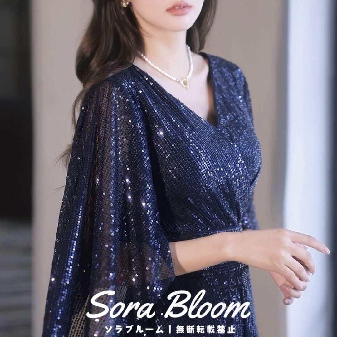 スパンコールが美しい シンプルオシャレなVネックドレス 新品・未使用】スパンコールが美しい シンプルオシャレなVネック
