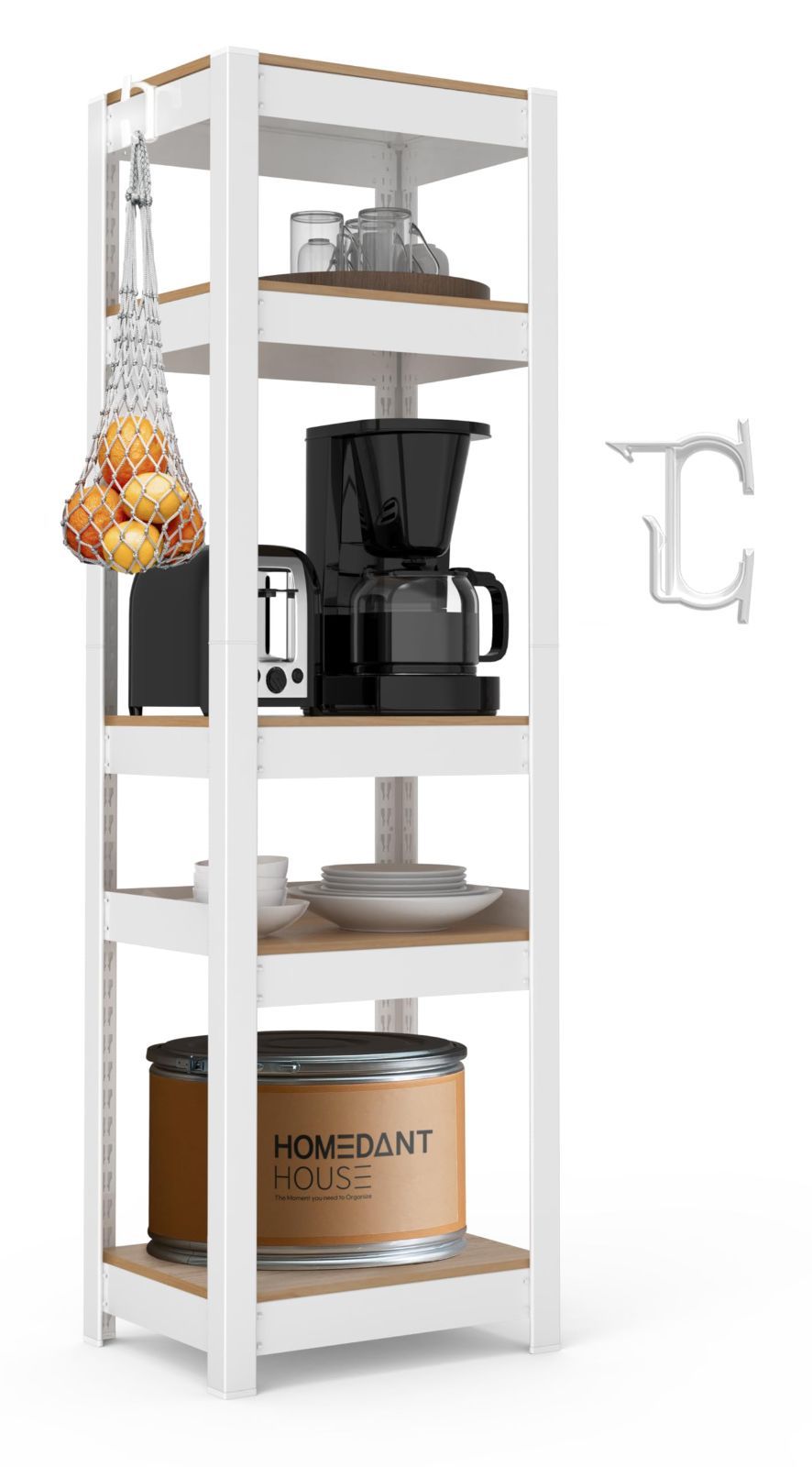 HOMEDANT House 組立簡単 ラミネート スチールラック キッチン 5段 幅40 奥行30 高さ135 ホワイト 調整可能 棚 収納棚 スリム すき間 メタルラック オフィス 業務用