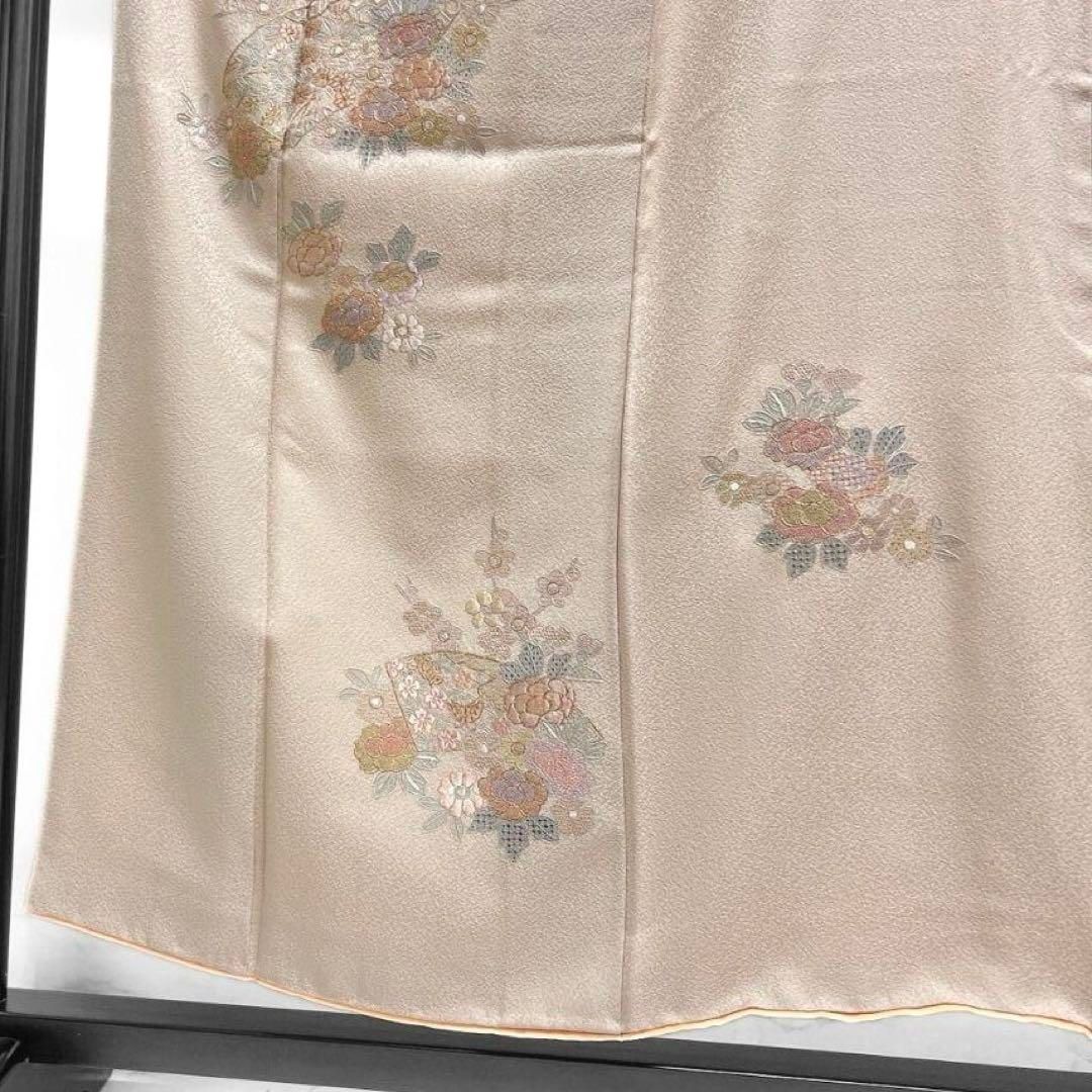 スワトウ刺繍 金駒刺繍 相良刺繍 花模様 付け下げ 着物 033a p
