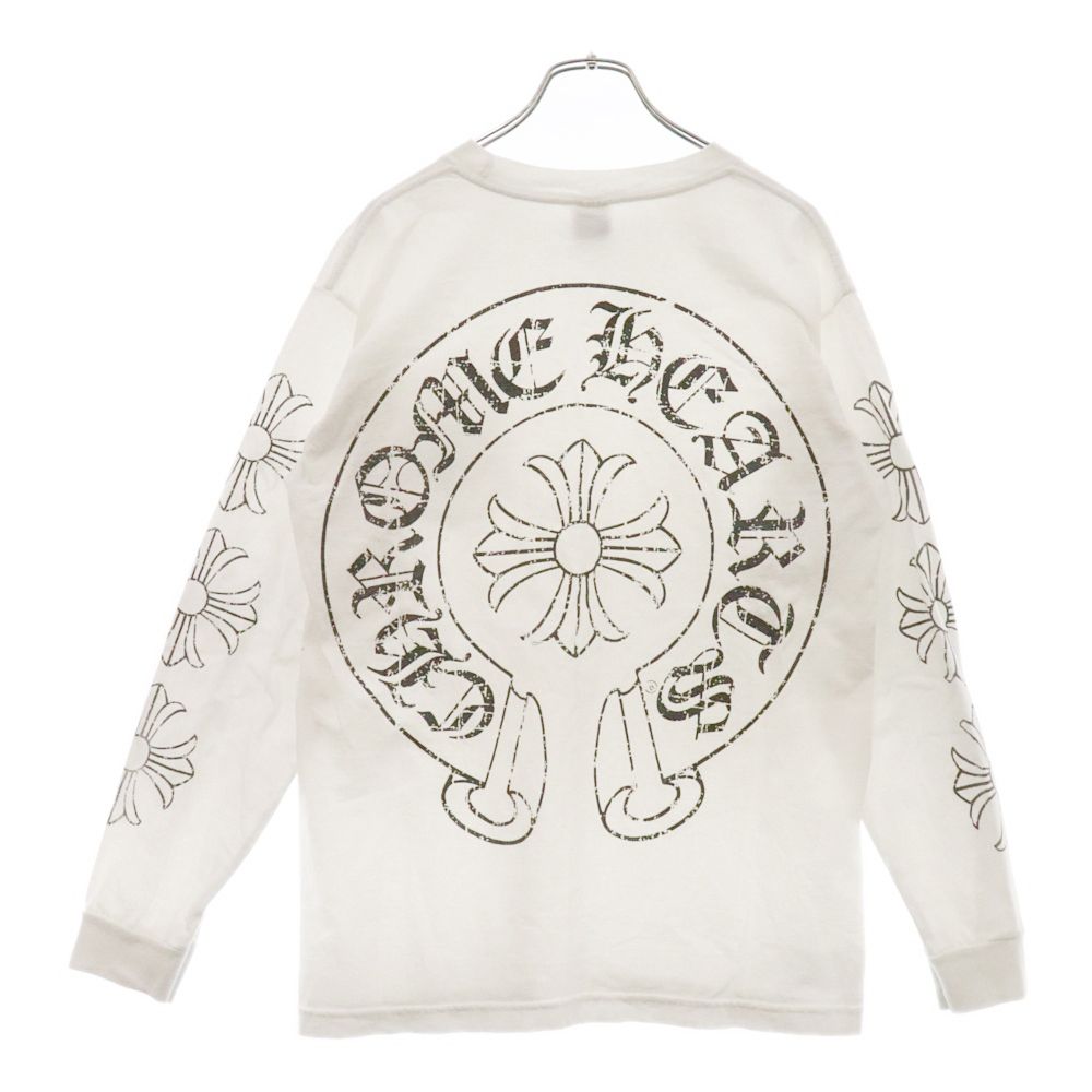 CHROME HEARTS (クロムハーツ) CH PLUS Horseshoe L/S Tee CHプラス バックプリント ホースシュー 長袖Tシャツ ホワイト