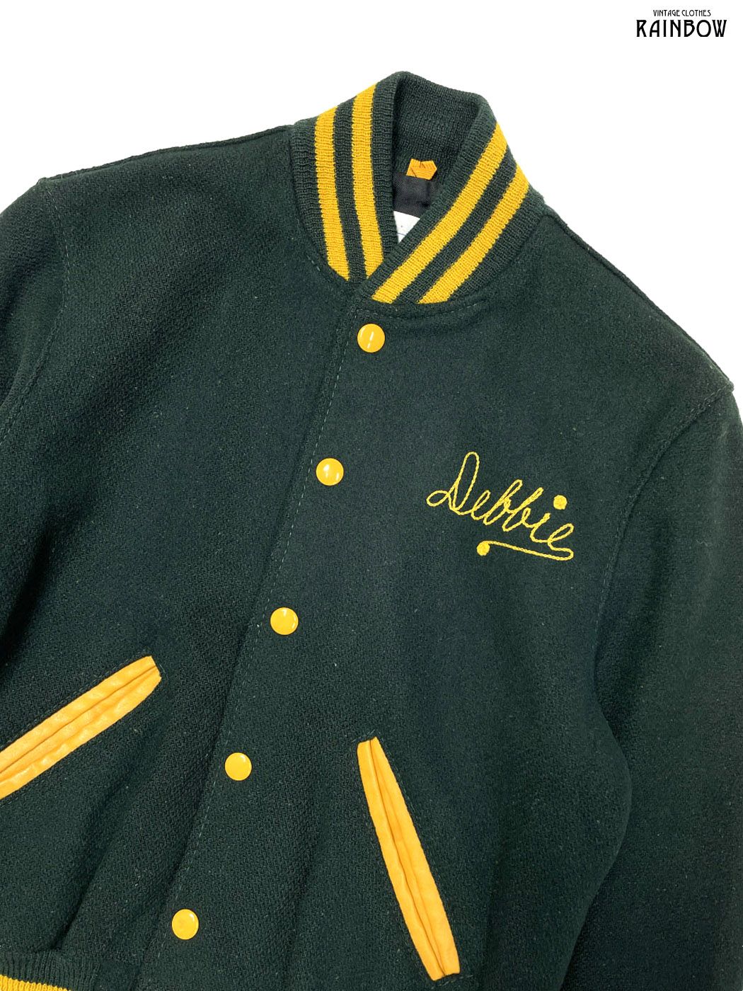 古着 刺繍 前開き 無地 ワンポイント ウール 長袖 アウター ヘビージャケット 緑 ttu2510060