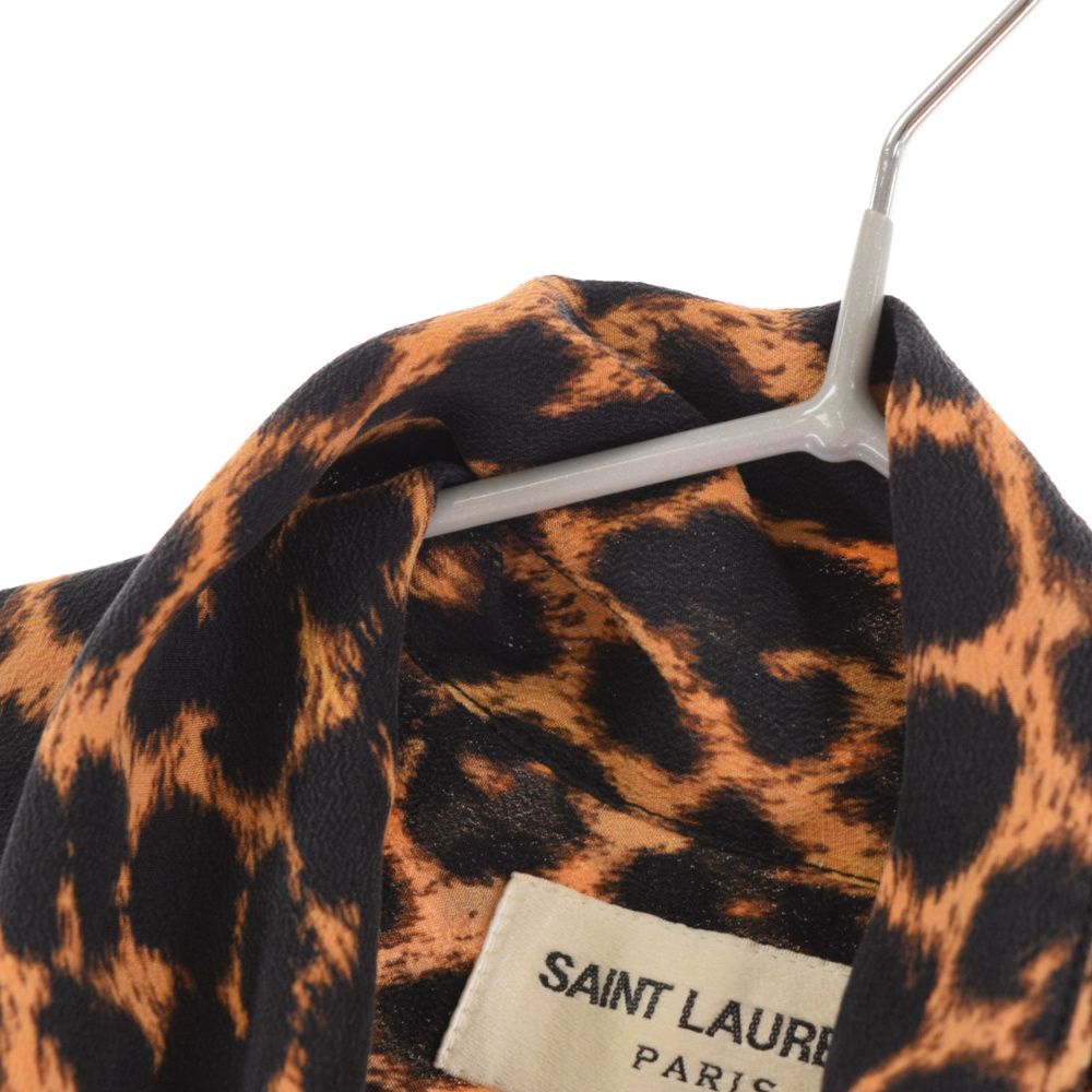極美品☆SAINT LAURENT PARIS サンローランパリ 465896 シルク100％ レオパード 比翼仕立て 長袖シャツ ブラウン系 36 正規品 レディース Saint Laurent Paris 465896 レオパード柄 シルク 比翼シャツ 38