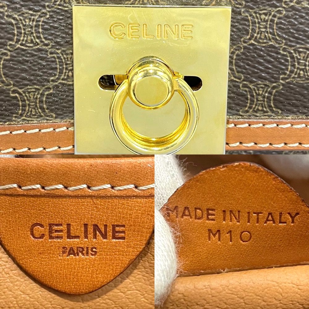 タイムセール】 セリーヌ ハンドバッグ レディース ヴィンテージ ... CELINE セリーヌ ハンドバッグ ヴィンテージ マカダム トップハンドル レザー かばん 鞄 PVCコーティングキャンバス レザー ブラウン 茶 ゴールド金具 レディース 定番【品】