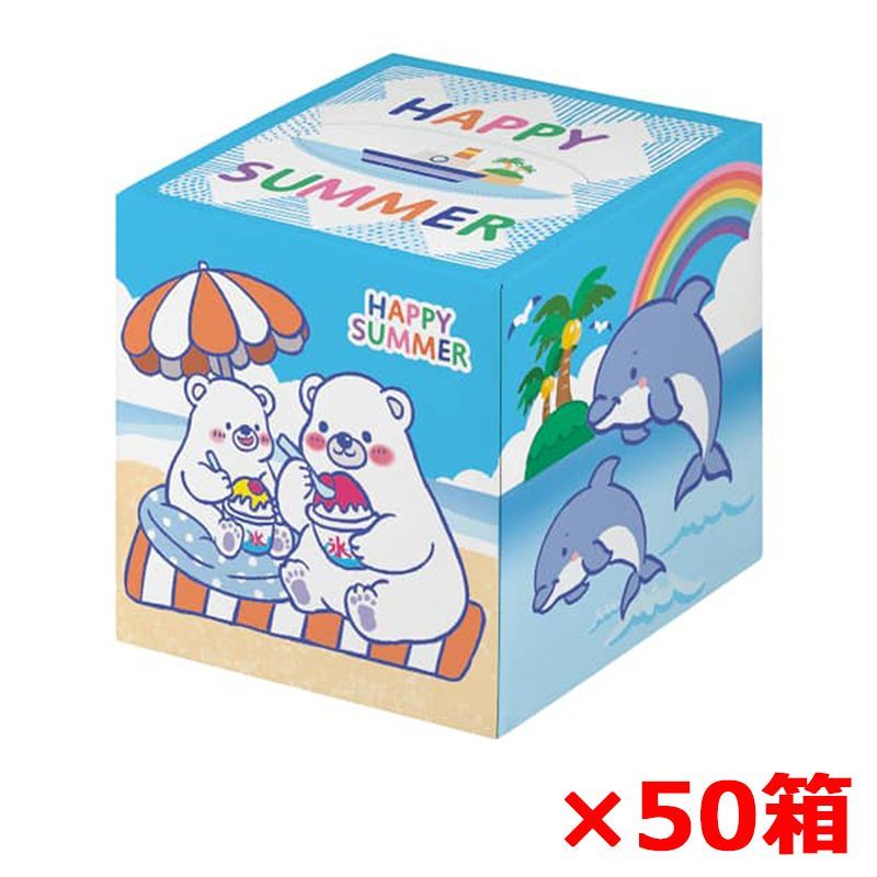 販促用ティッシュ HAPPY SUMMER パルプ100％ 香り無し 70W 50箱