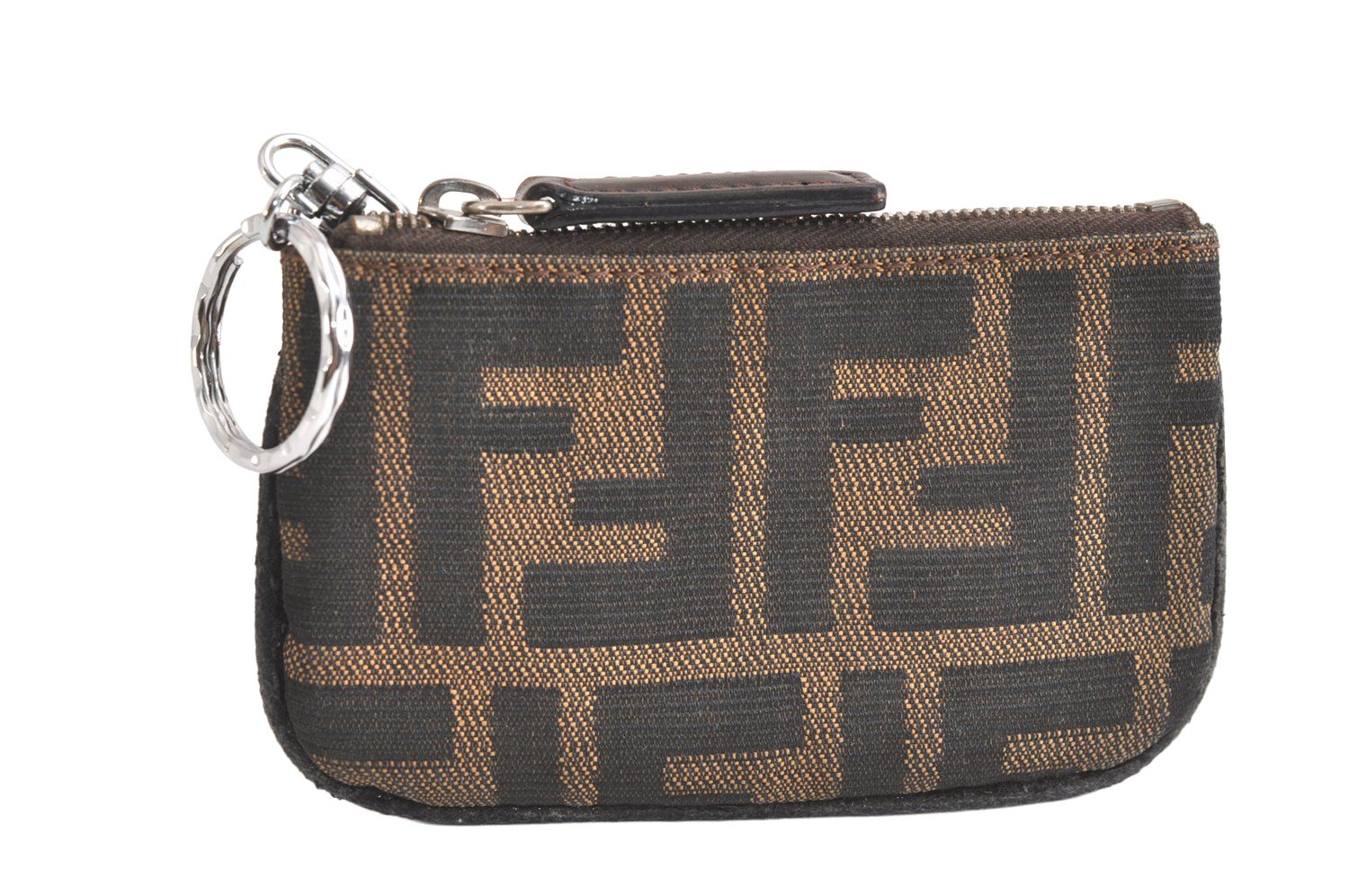 FENDI フェンディ ズッカ柄 コインケース 財布 キャンバス レザー ブラウン ブラック ジャンク 2808N