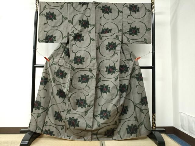 平和屋着物○本場大島紬 7マルキ 更紗花文 正絹 逸品 AAAV8907ma