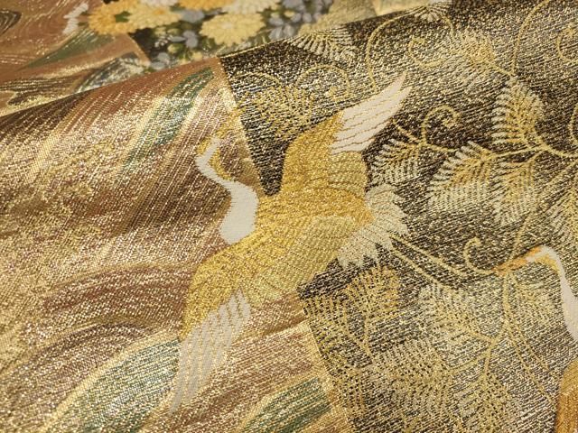 着物屋こころ□極上 丸帯 飛鶴吉祥文 富士に鷹 金糸 逸品 未