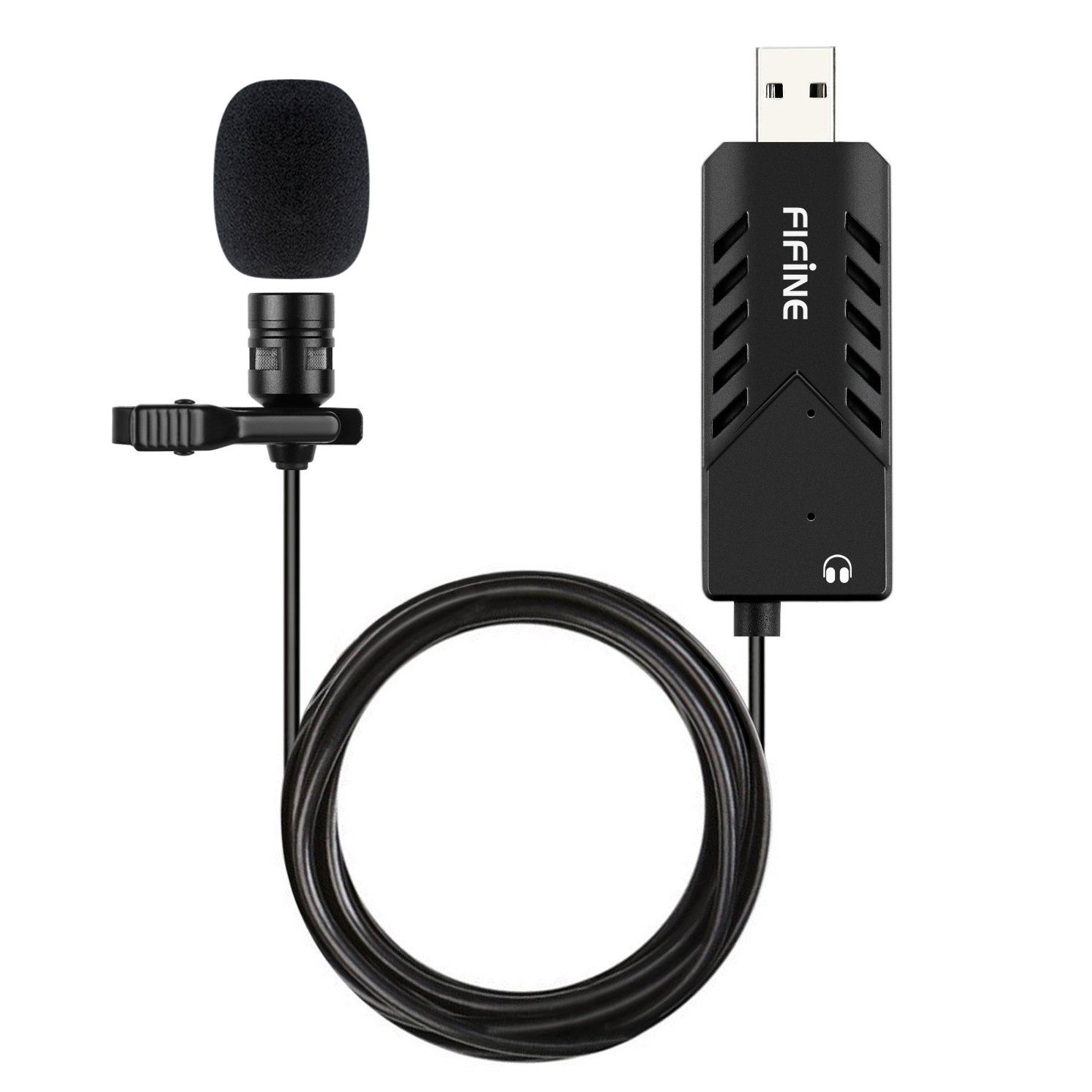 Fifine USB ラベリア ラペルマイク クリップオン カーディオイド コンデンサー コンピューターマイク プラグアンドプレイ USBマイク サウンドカード付き PC Mac-K053