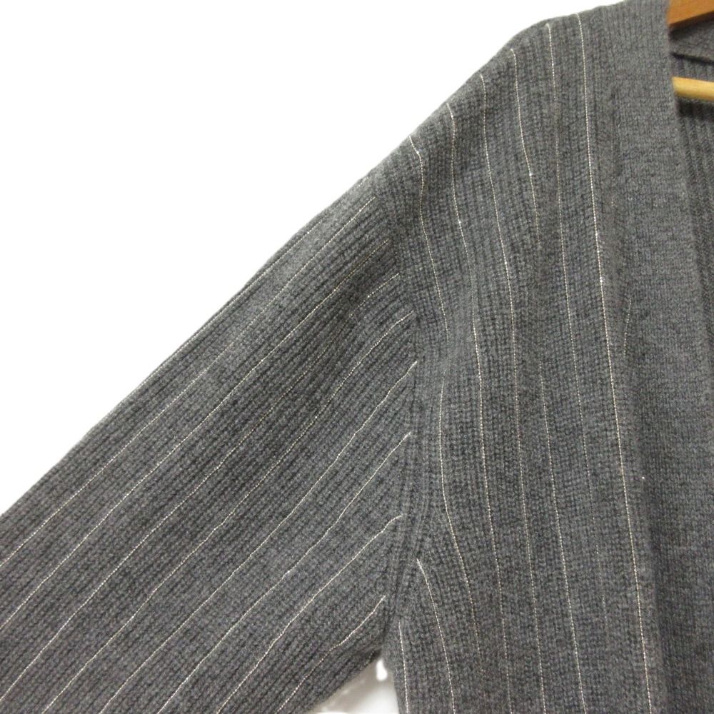美品 FENDI フェンディ ボールチェーンストライプ カシミヤ100% ロングカーディガン FZC109 サイズ48 グレー レディース 古着 中古 美品 FENDI フェンディ ボールチェーンストライプ カシミヤ100