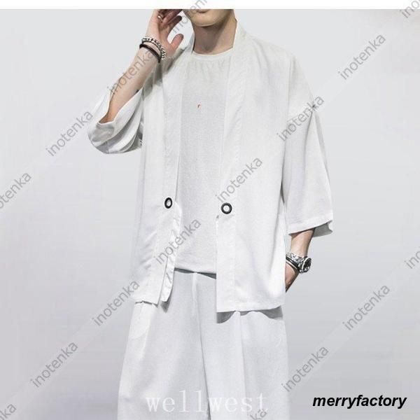 甚平上下セットメンズ羽織作務衣甚平風セットアップ夏祭り七分袖花火大会浴衣風袴祭り半被半纏ビッグシルエットゆったり プレゼントsq