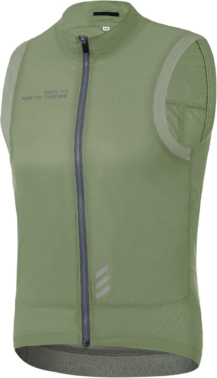 Santic(サンティック) サイクルベスト ウインドブレーカー 春夏 防風 反射(グリーン，  2XL)