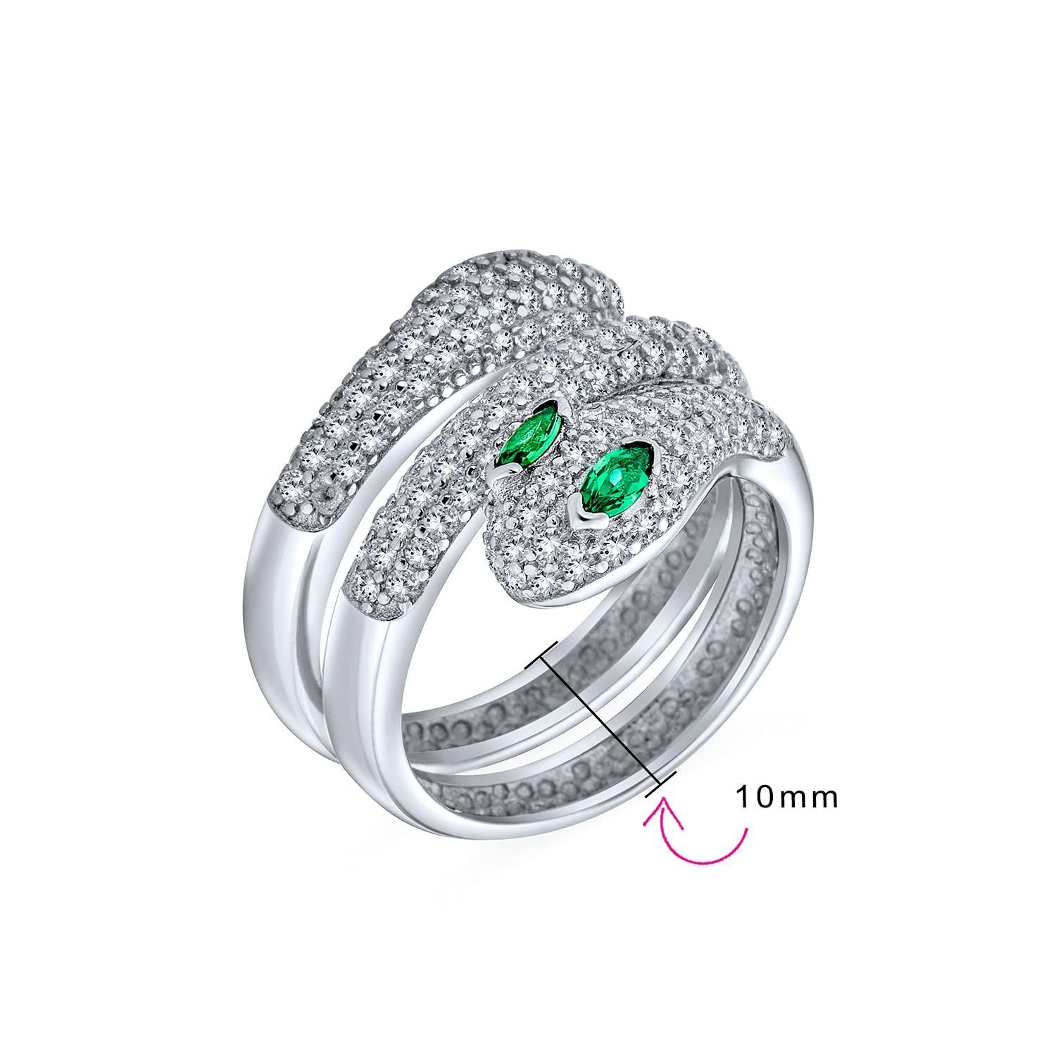 Jewelry エジプトスタイルのエキゾチックなフォーマルCZマイクロパヴェシミュレートされたエメラルドグリーンアイラッピングスタッカブルバイパスラップワイドステートメントサーペントスネークリング女性用オープン調整