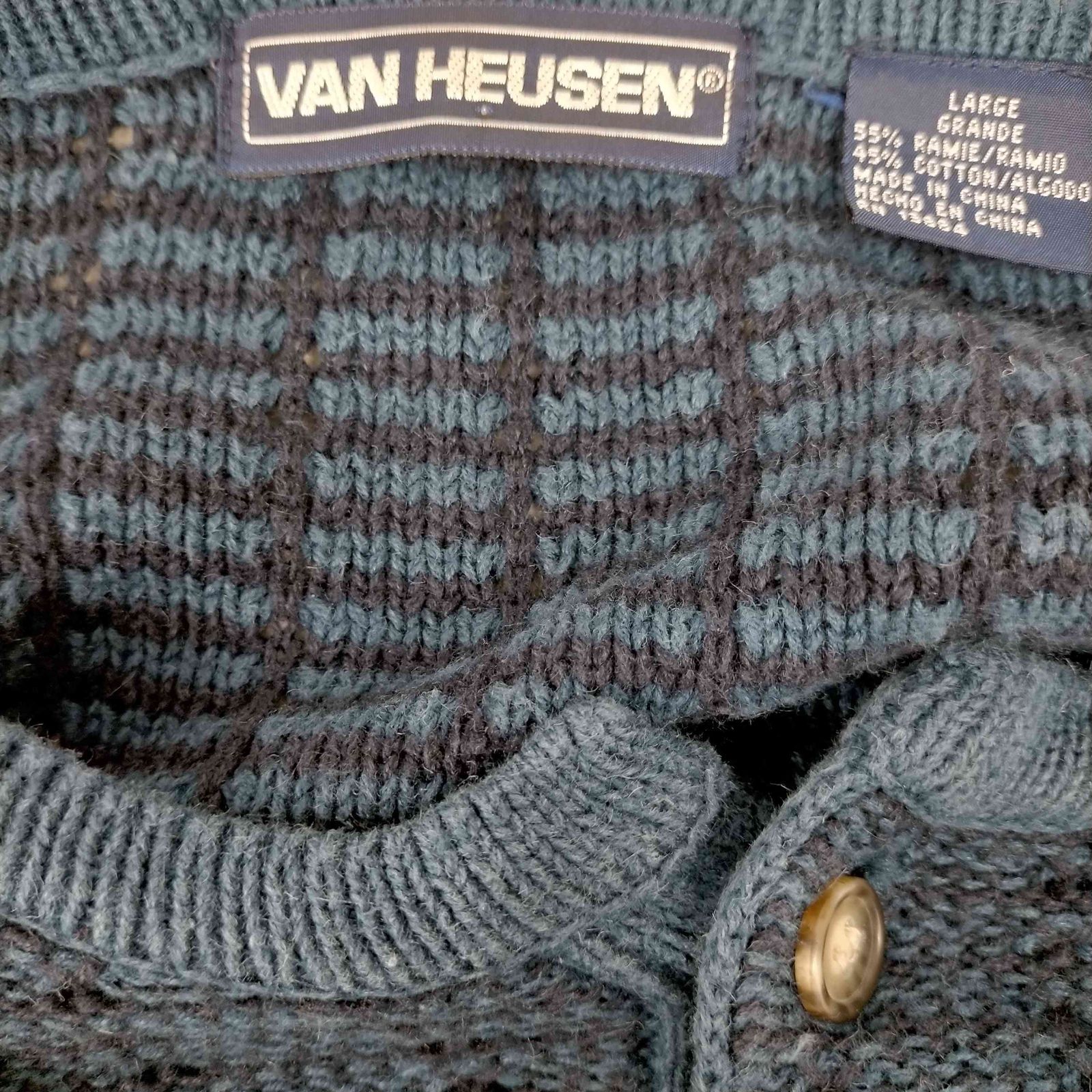 ヴァンヒューゼン VAN HEUSEN 90S コットン リネン混 ヘンリー ネック