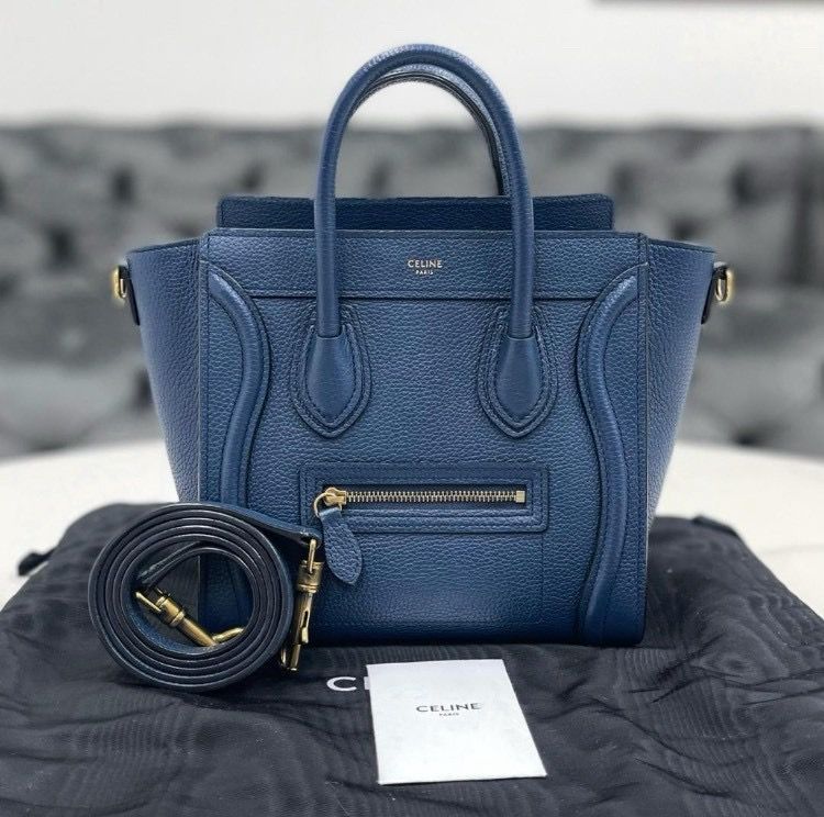 CELINE(セリーヌ) ハンドバッグ ラゲージナノショッパー 黒×ブルー