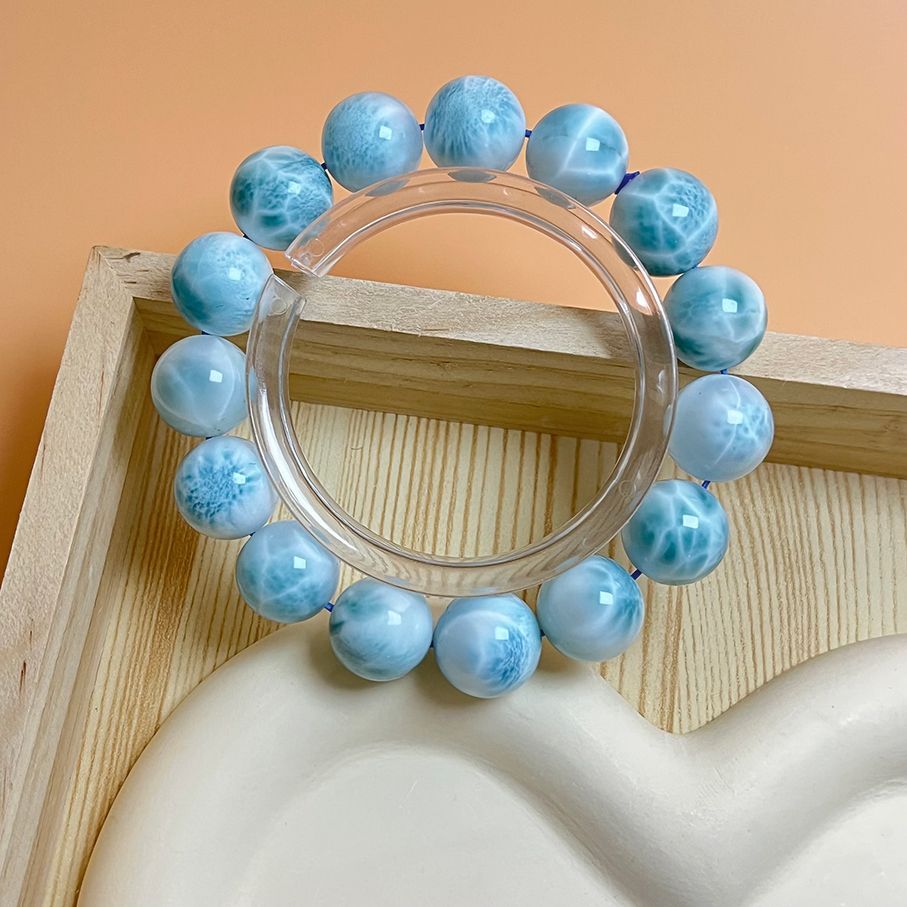 上級 EU製 ドミニカ共和国産のラリマー ペクトライト パワーストーン ブレスレット 天然石 開運 金運 プレゼント 約13.6-14.3mm ZB9468