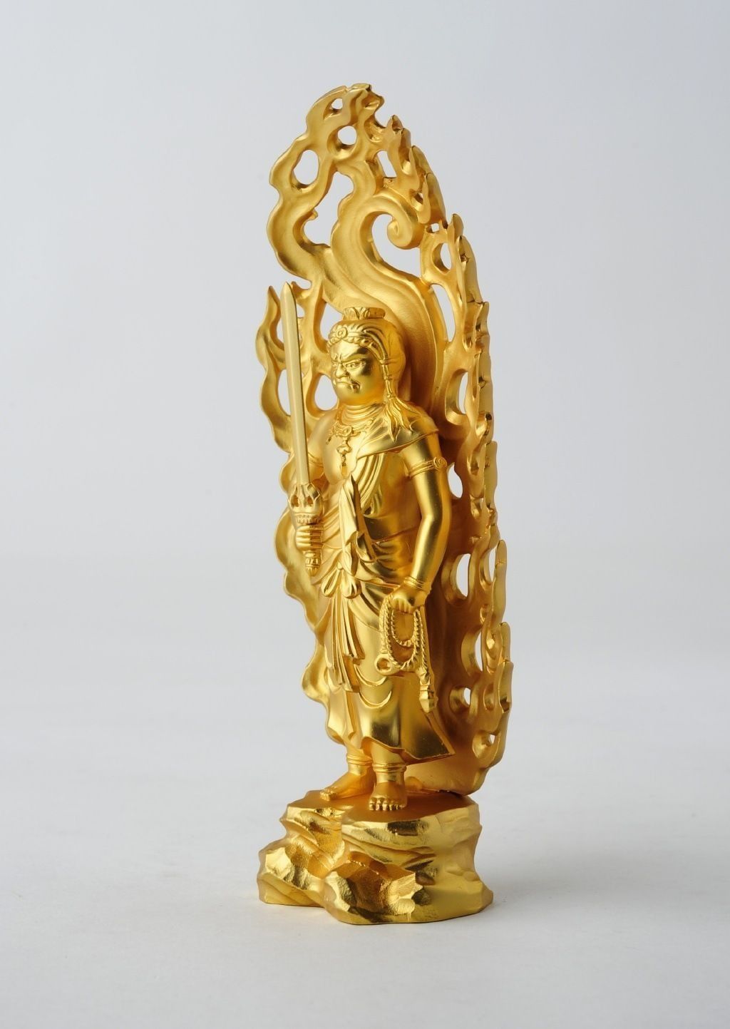 不動明王 - 合金製 純金メッキ仕上げ 総高15.5cm 高岡銅器 仏像