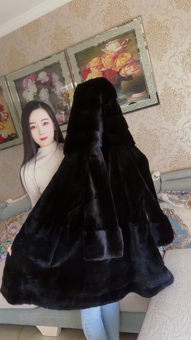 上質シェアードミンクコート黒ミンクファーコート毛皮