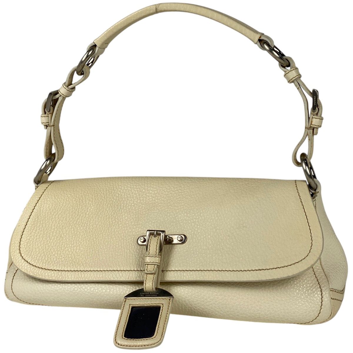プラダ PRADA ロゴプレート ショルダーバッグ ハンドバッグ ワンショルダー ショルダーバッグ レザー アイボリー レディース