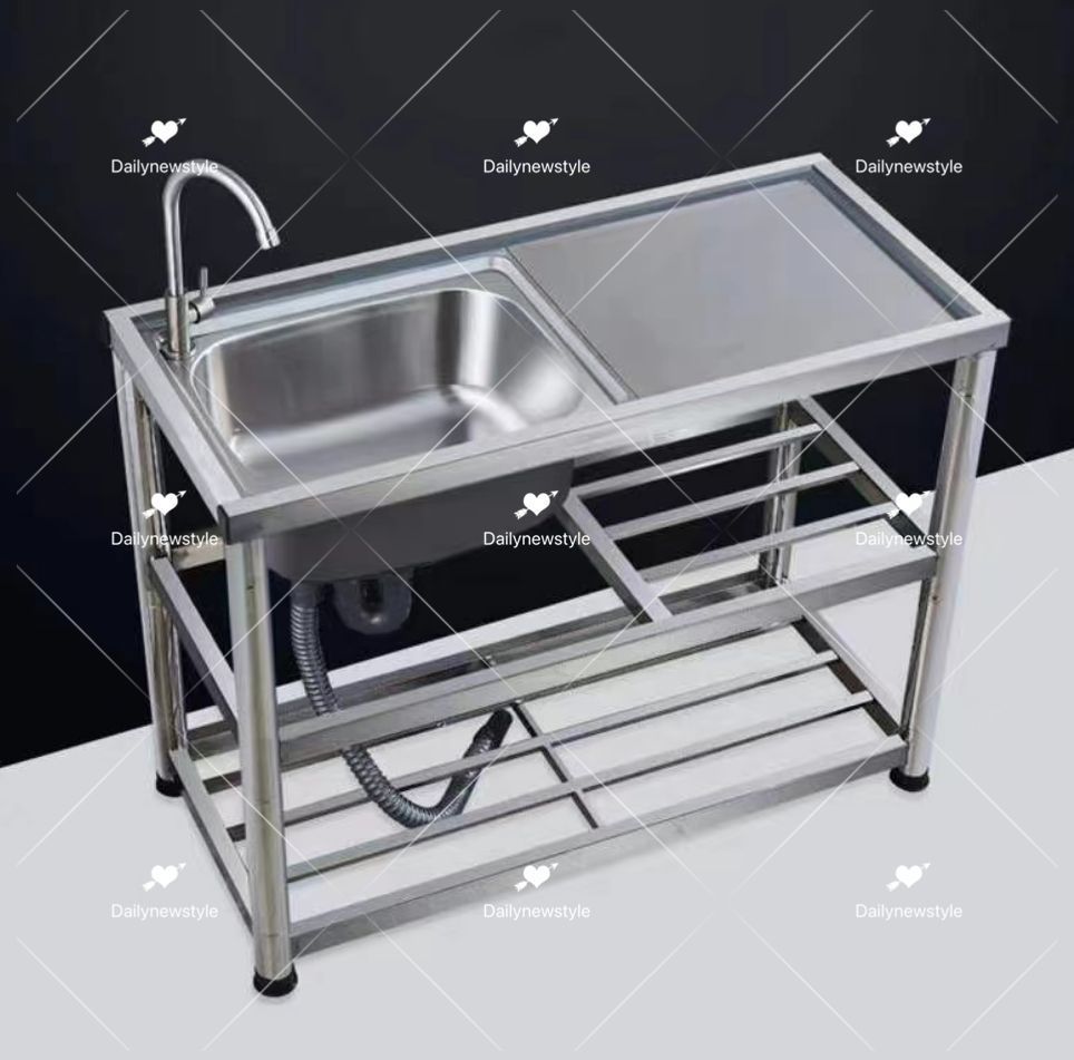 人気推薦◆ 80*45*80cm 多機能 業務用 家庭用 キッチン用品 2槽シンク 水?お湯の蛇口 蛇口付き キッチンツール 台所 ステンレス流し台 ガ