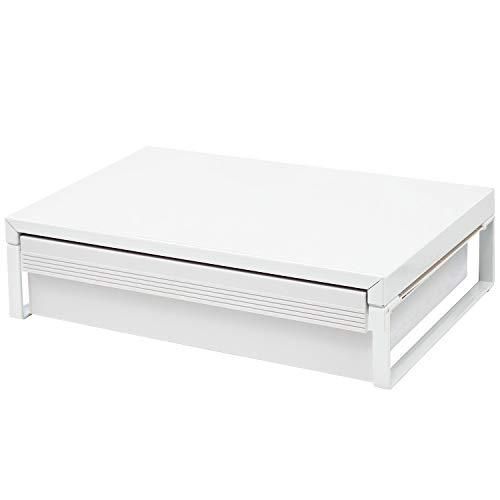 リヒトラブ パソコン台 モニター台 机上台 白 幅39×奥行25×高さ10cm 引出し付 耐荷重15kg A7341-0