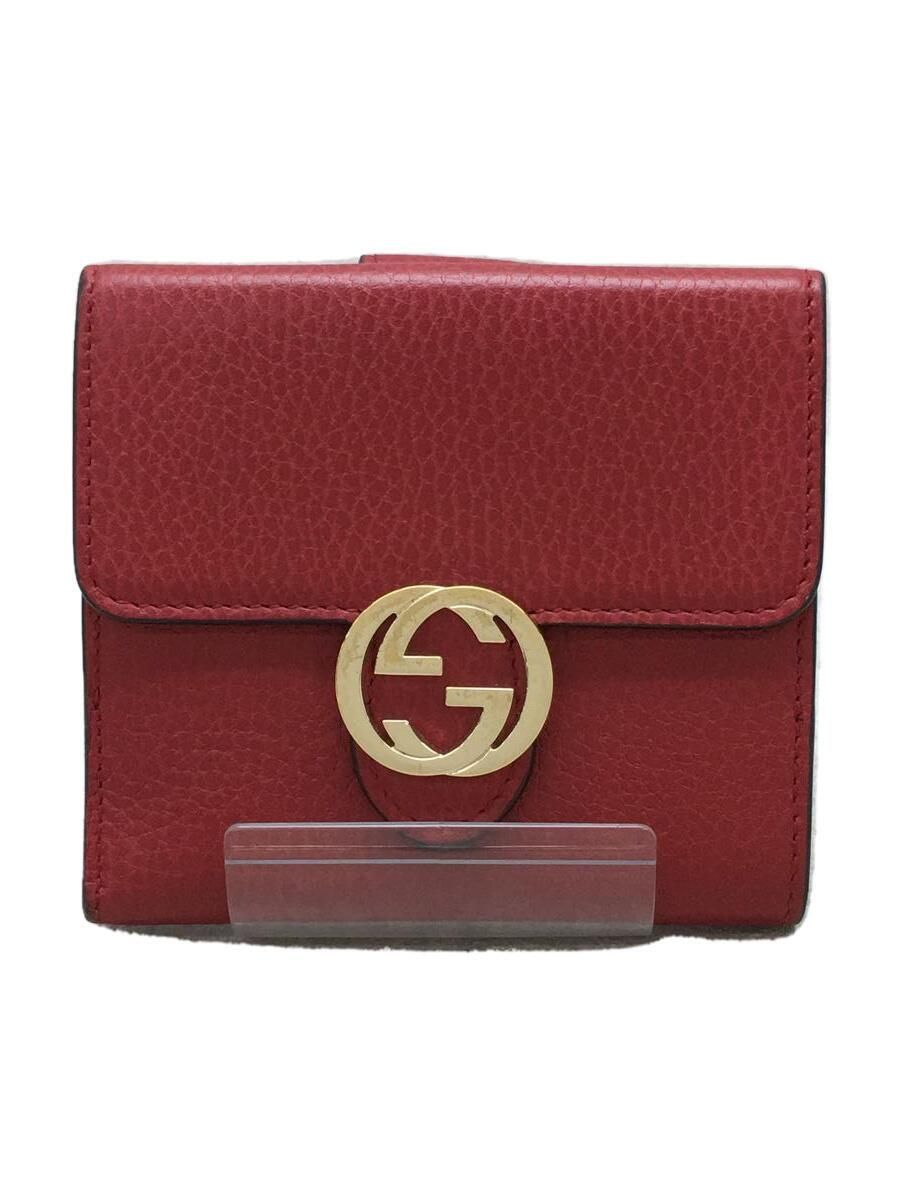 GUCCI インターロッキングG 3つ折り財布 レザー レッド 無地 レディース 615525 - メルカリ