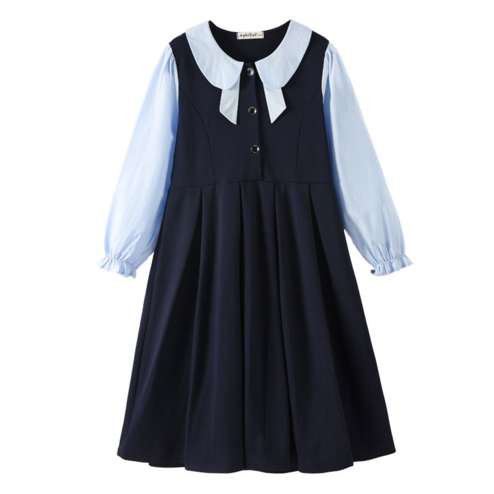 ネイビー  120cm  フォーマルワンピース nafo6500 女の子 ワンピース スカート ワンピ フォーマル 子供 子ども キッズ かわいい おしゃれ ピアノ 発表会 入学式 卒業式 長袖 ひざ丈 丸襟 Aライン 