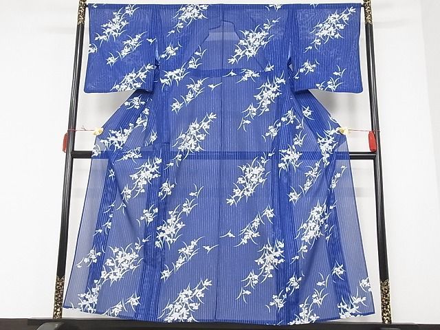 平和屋-こころ店■夏物　小紋　絽　舞花文　着丈154cm　裄丈63cm　洗える着物　A-ck4415