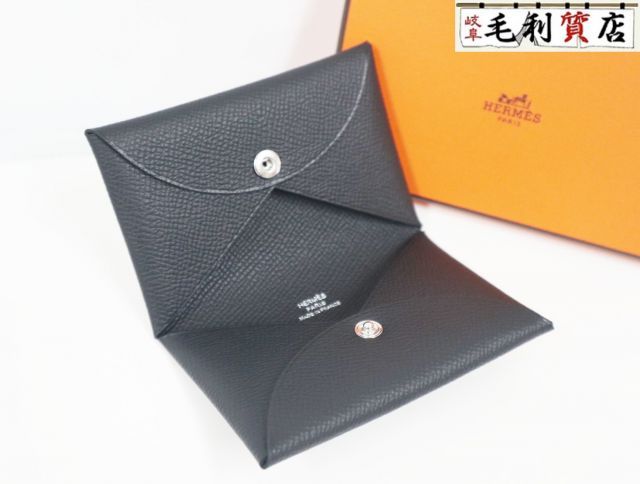 エルメス HERMES カルヴィ ノワール ブラック エプソン シルバー金具 U刻印 カードケース 未使用 【中古】名刺入れ