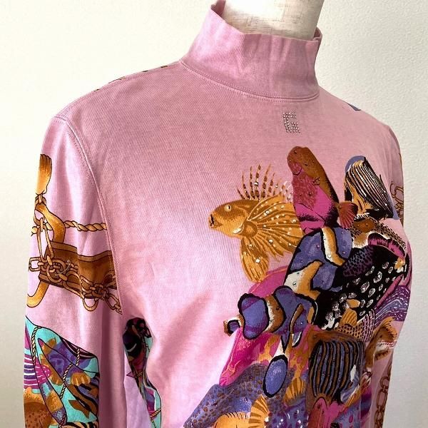 伊太利屋 襟付きブラウス　Y2K ラインストーン　アニマル柄 シルク100% anc GKITALIYA 伊太利屋 カットソー 11 ピンク系 ラインストーン