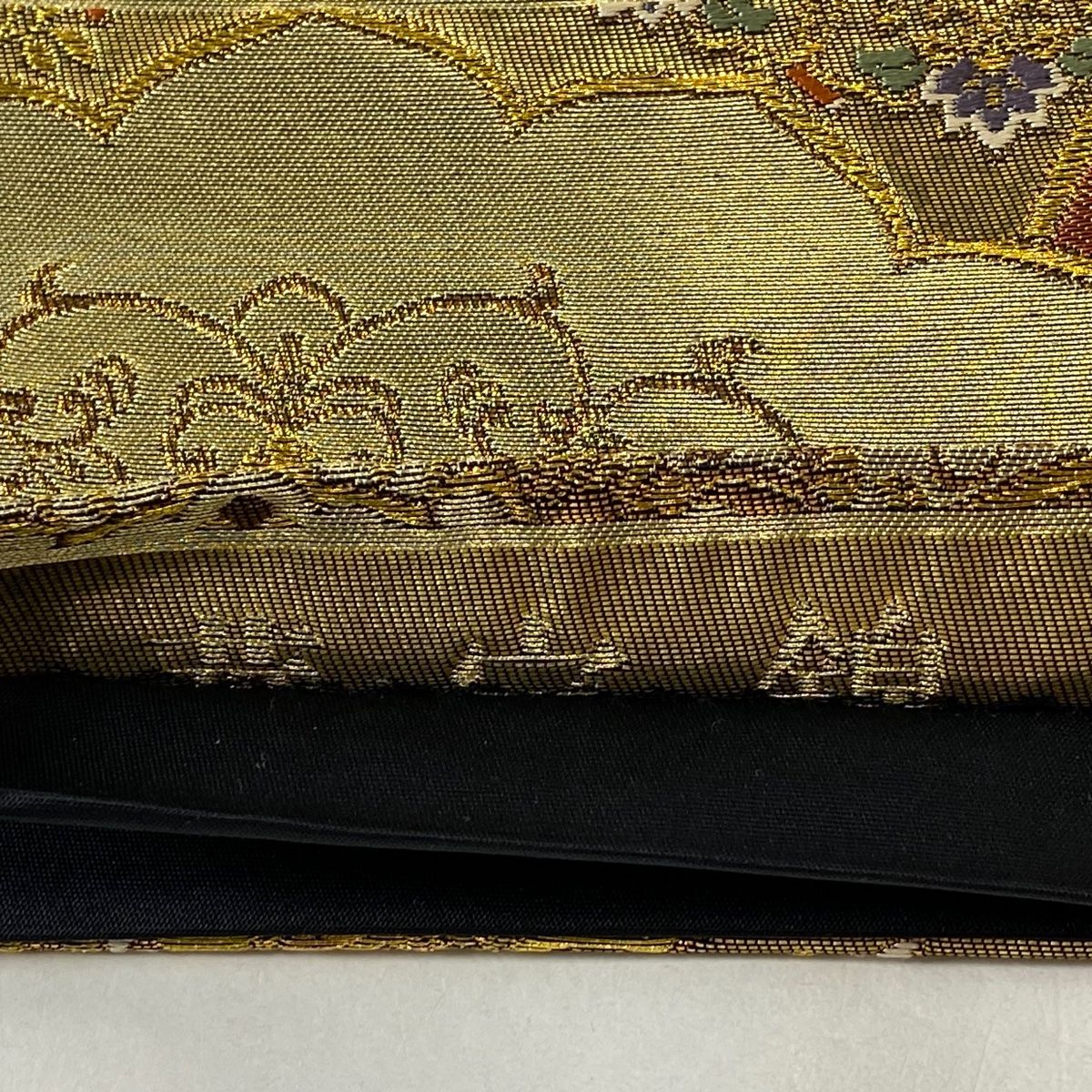 袋帯 美品 秀品 華文 花鳥 箔 金糸 金色 六通 正絹 【中古