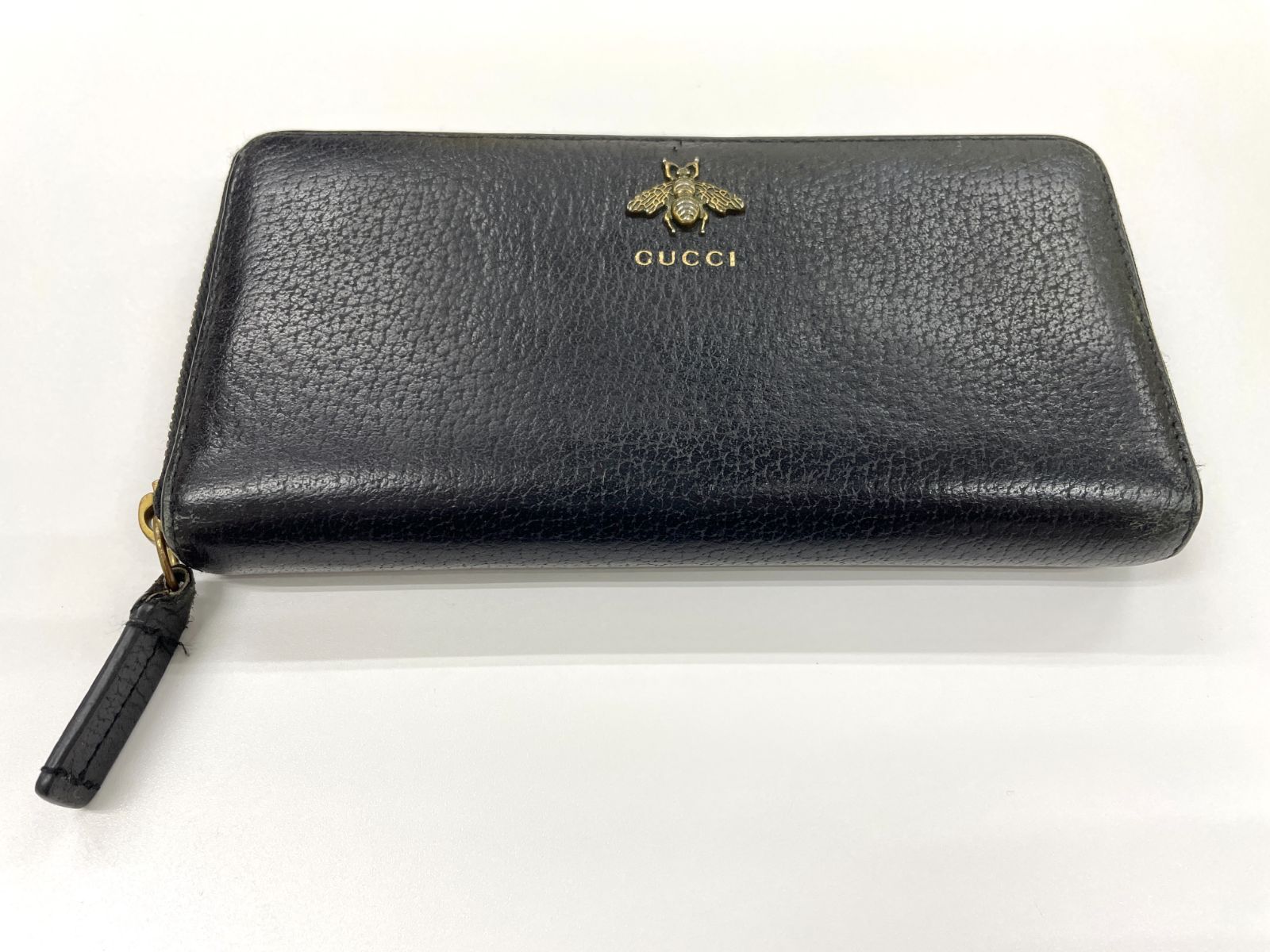 GUCCI アニマリエ レザージップアラウンドウォレット 長財布 蜂のモチーフ アニマリエ〕レザー ジップアラウンドウォレット ・ブラック
