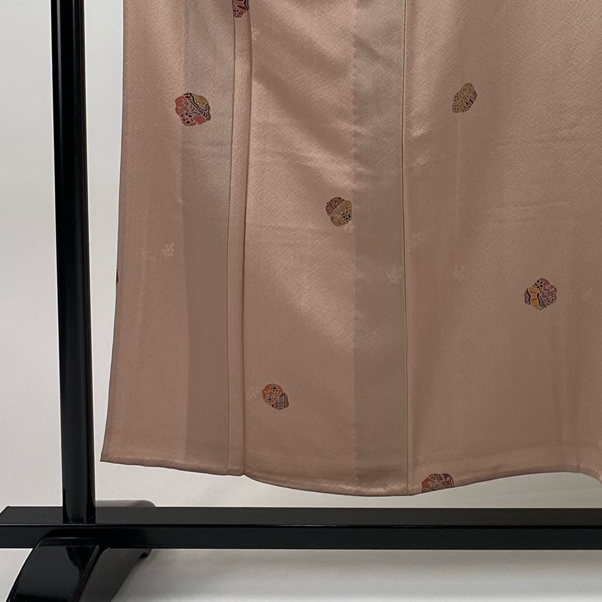 小紋 身丈152cm 裄丈61cm S 単衣 草花 地紋 薄小豆 正絹 秀品