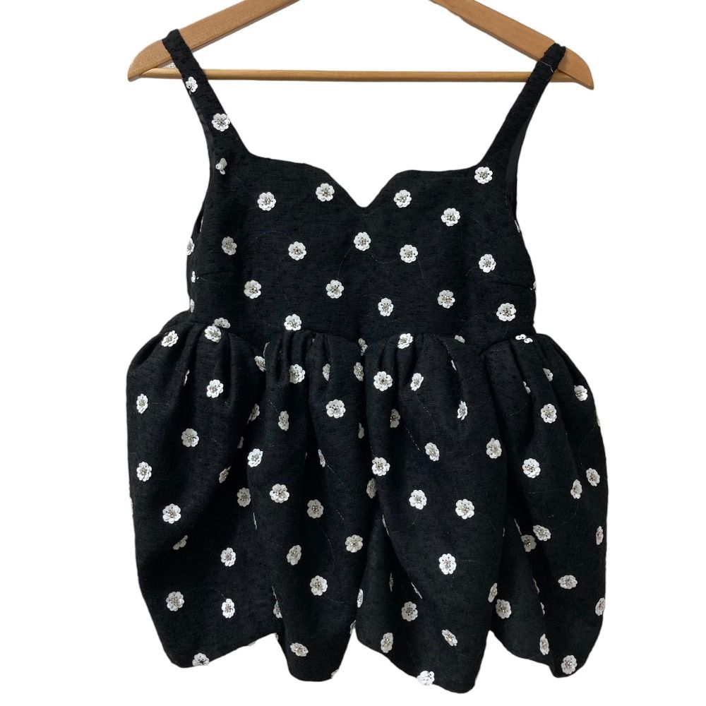 Bibiy. ビビィ BIANCA BLOSSOM TOP フラワースパンコール キャミソール ブラウス フリーサイズ ブラック レディース 古着