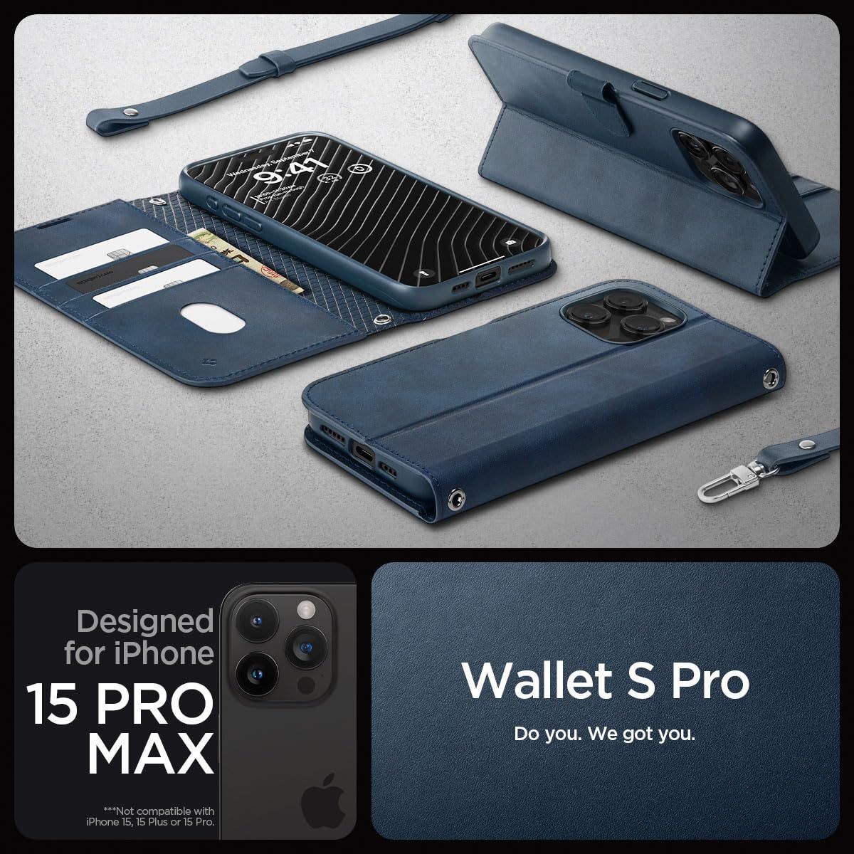 Spigen iPhone 15 Pro Max ケース 手帳型 革 ショルダー ストラップ