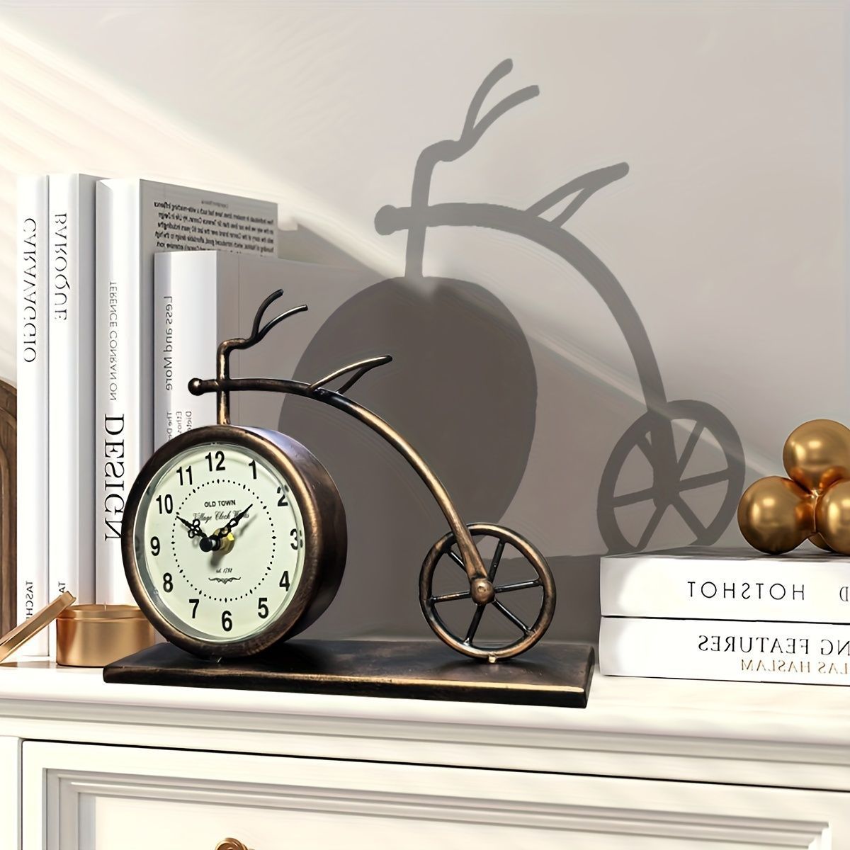 置き時計 卓上時計 シック ヴィンテージ自転車 メタルテーブルクロック