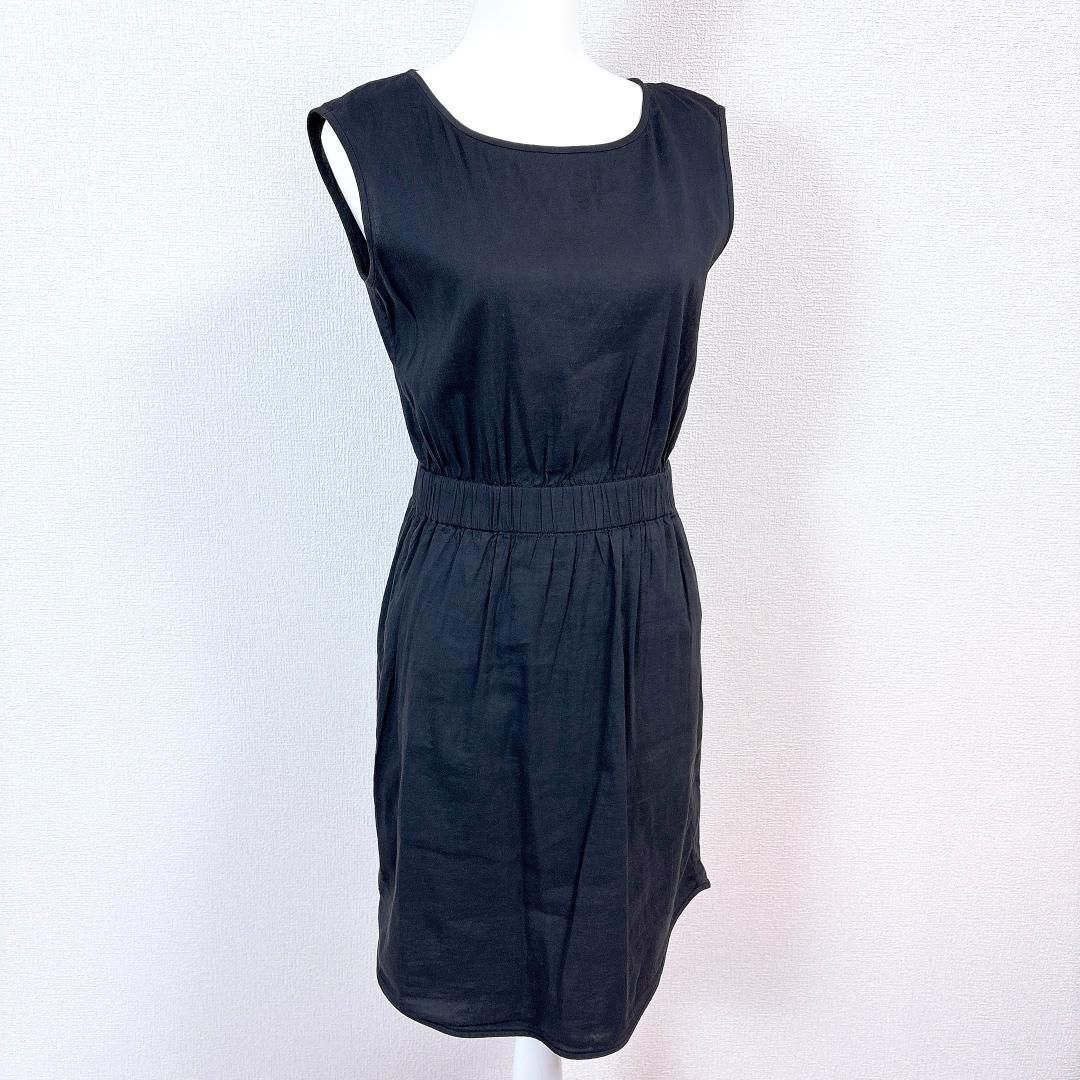 Theory ノースリーブワンピース 麻混 ウエストゴム S ネイビー