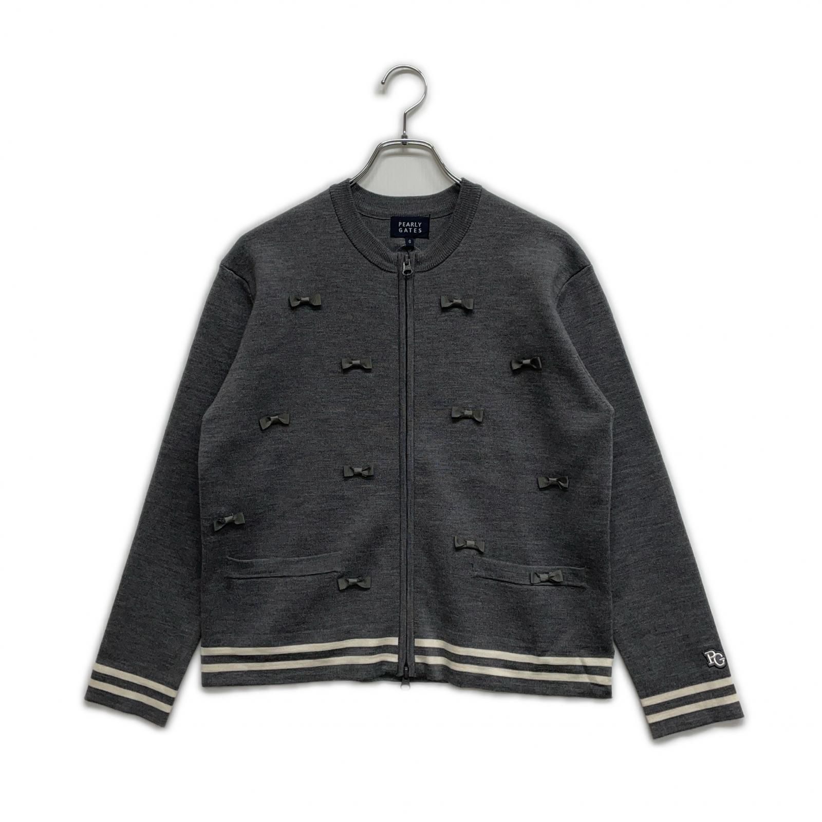 レディース パーリーゲイツ PEARLY GATES カーディガン 0 S グレー リボン ジップ