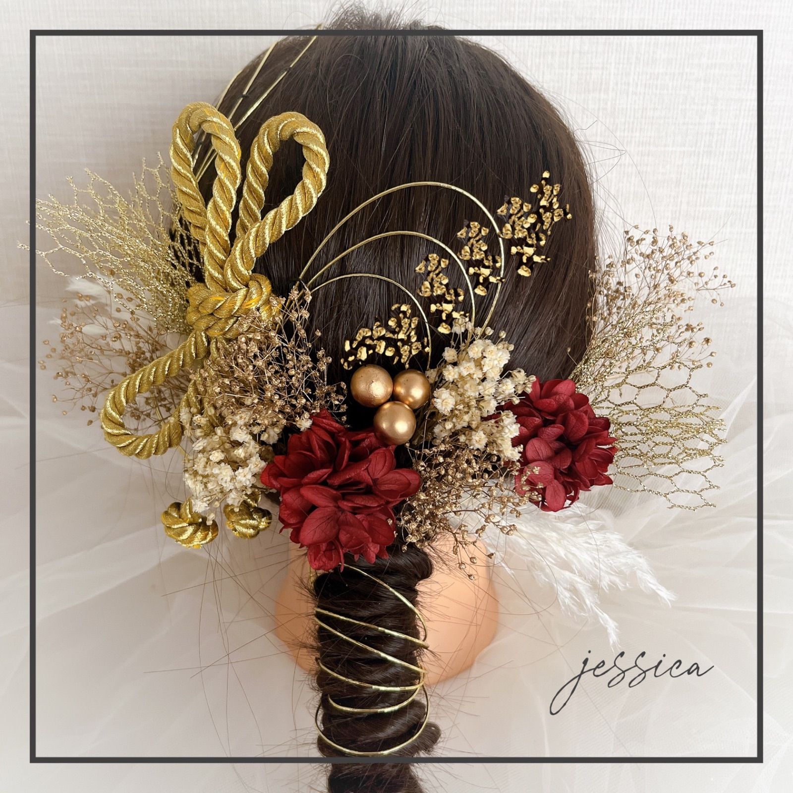 ヘッドドレス～紐×金箔 アレンジ レッドゴールドstyle～ 髪飾り 成人式 ヘッドドレス～紐×金箔 アレンジ レッドゴールドstyle～ 髪飾り 成人式