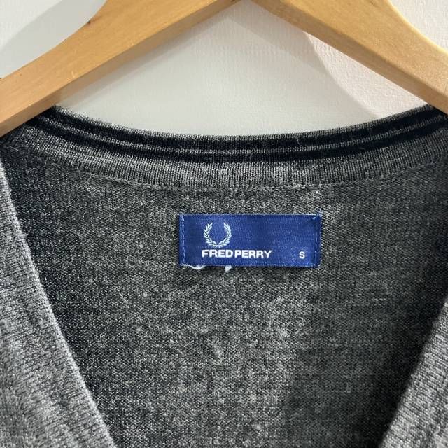 ✨美品✨フレッドペリー ウール カーディガン XL ネイビー/グレー フレッドペリー FRED PERRY カーディガン ロゴ刺繡 ウール
