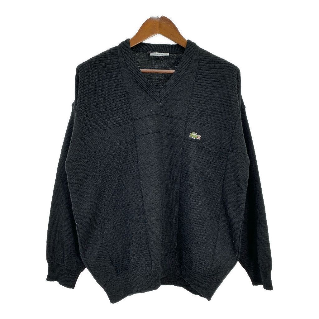 フランス製 LACOSTE ラコステ Vネック コットンニット セーター ブラック (メンズ L) 中古 古着 T1042