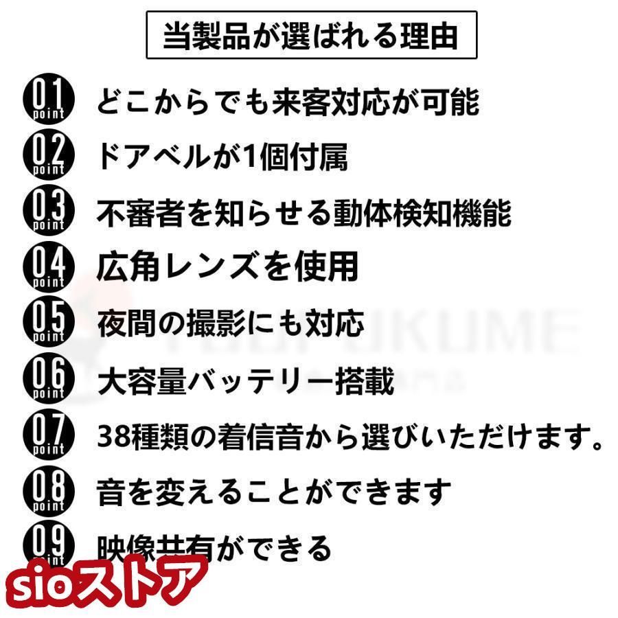 インターホン ワイヤレス 工事不要 カメラ付き WIFI ワイヤレスチャイム インターフォン 玄関インターホン ベル センサー 交換 呼び鈴 電池式 防犯対策 遠隔監視